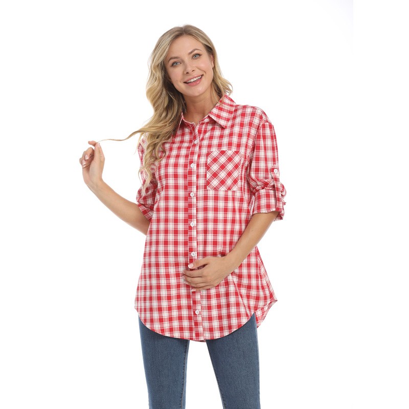 Maternity Blouse Manufacturer - Soft Plaid Breastfeeding Top Loose Fit Big Size