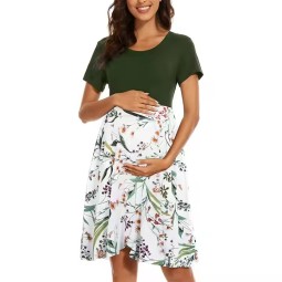 Custom Maternity Dress Supplier - Floral Print Casual Knee-Length A-Line Dress