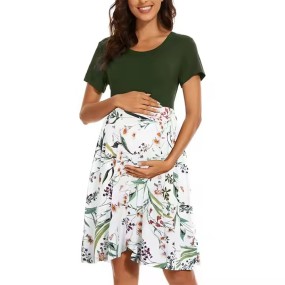 Custom Maternity Dress Supplier - Floral Print Casual Knee-Length A-Line Dress