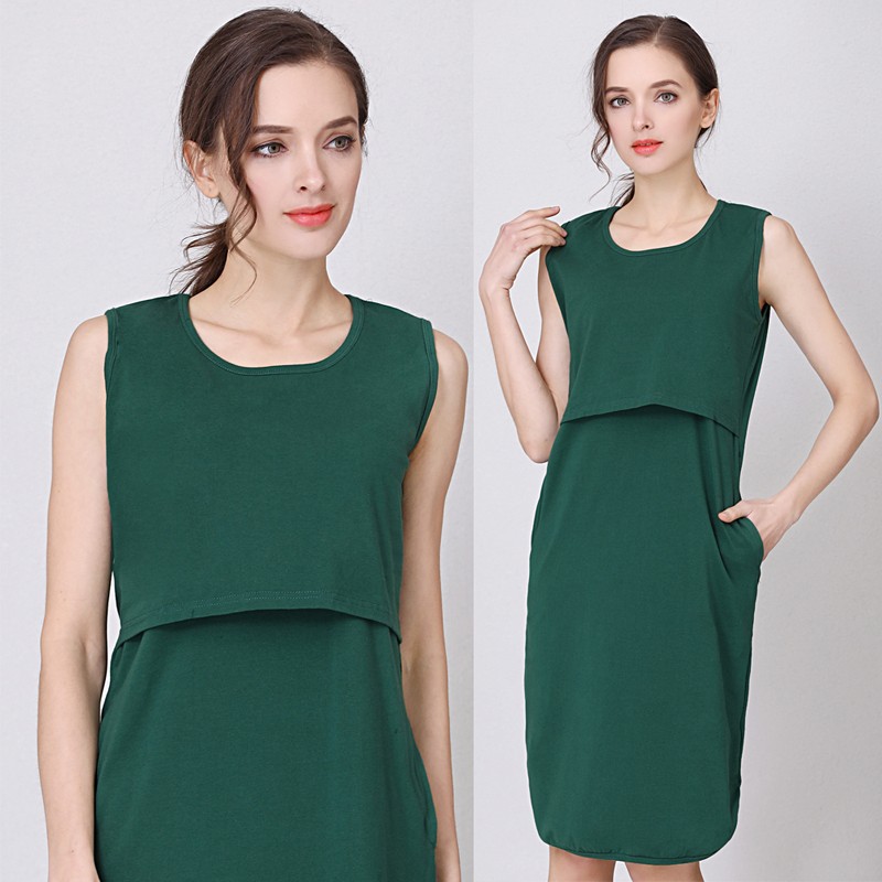 Custom Maternity Dress Supplier - OEM Sleeveless Stretch Cotton Breastfeeding Dress