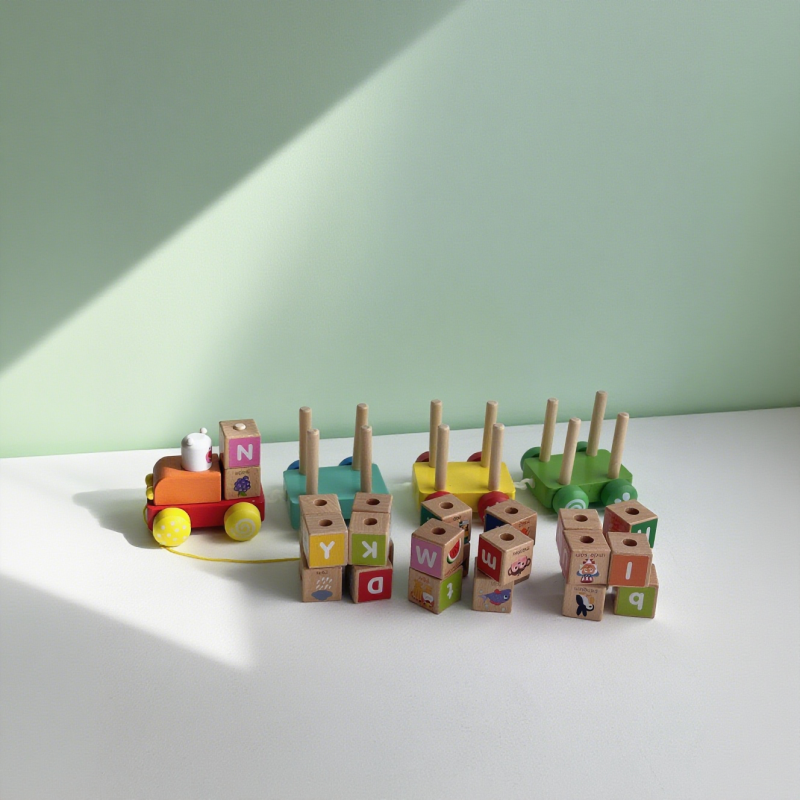 Alphabet Cube Factory - Wooden Block Set Train Educational Toy