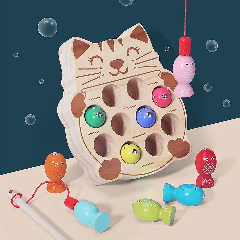 Fishing Game Factory - Wooden Kitten Focus Training Baby Toy