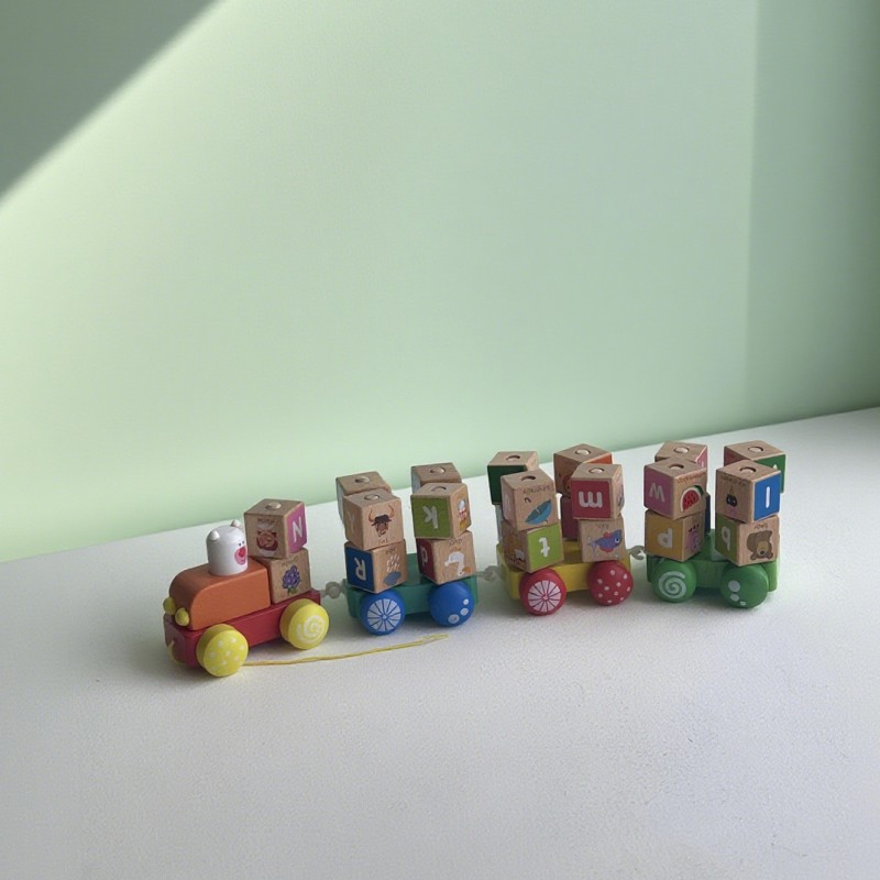 Alphabet Cube Factory - Wooden Block Set Train Educational Toy