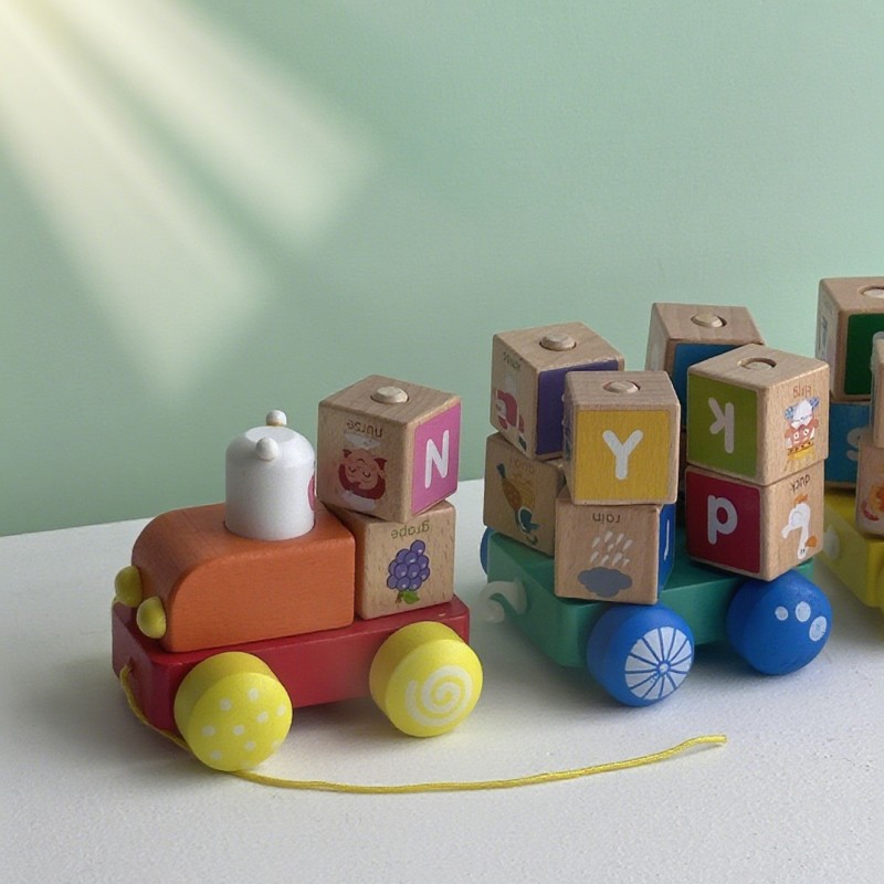 Alphabet Cube Factory - Wooden Block Set Train Educational Toy