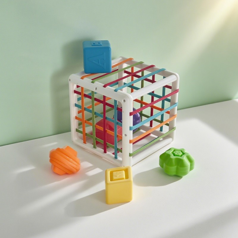 Shape Sorting Toy Factory - Sensory Elastic Bands Colorful Cube