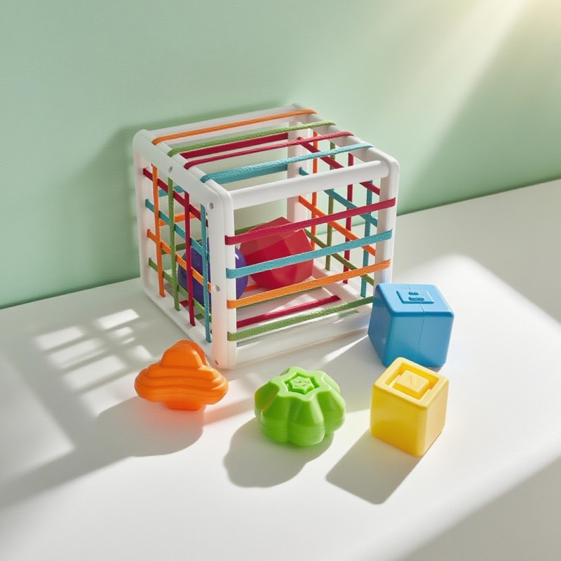 Shape Sorting Toy Factory - Sensory Elastic Bands Colorful Cube
