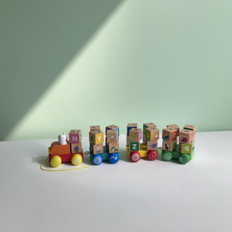 Alphabet Cube Factory - Wooden Block Set Train Educational Toy