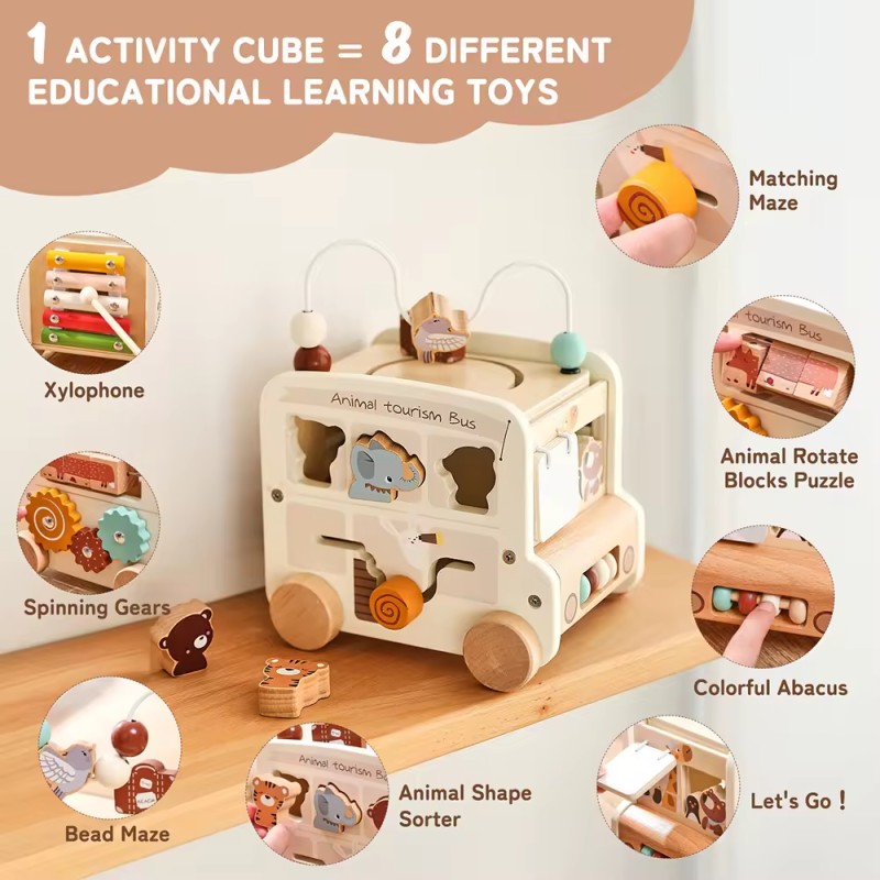 Wooden Toy Car Factory - Six-Sided Five-in-One Educational Car