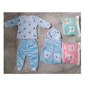 Flannel Baby Clothes Supplier - 3Pcs 0-12M Winter Outfit Shirt+Pant+Hooded Vest Set