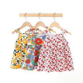 Baby Toddler Dress Factory - Cotton Floral Halter Ruffles Sundress Sleeveless
