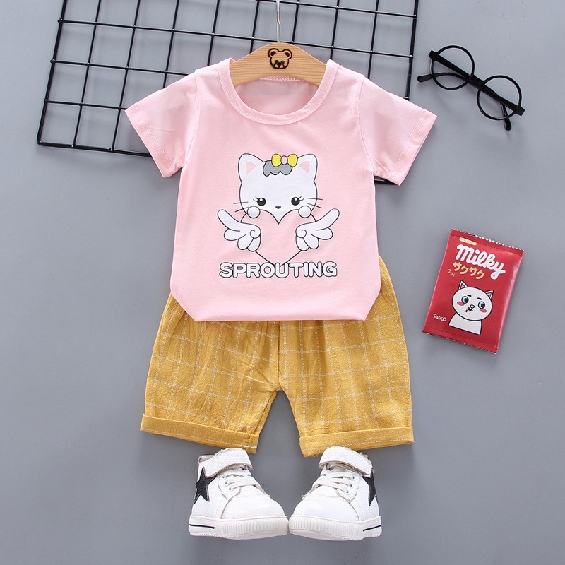 Infant Toddler Set Supplier - 2 Piece T-Shirt Knit Short Set Clothes Baby Girl 2022