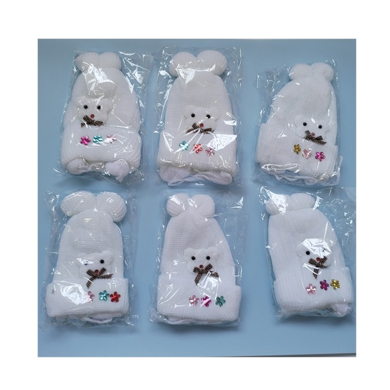 Baby Girl Caps Manufacturer - Pure White Knit Kids Hat With Earflap Winter Toddler Beanie
