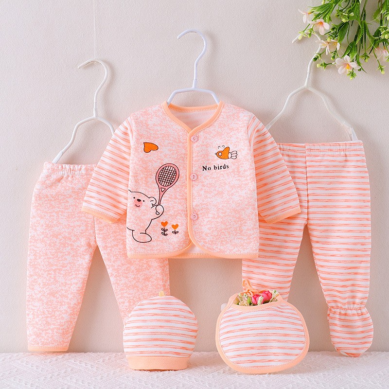 Newborn Clothes Manufacturer - 5PCS 0-12M Cotton Clothes Tops Hat Pants Suit Outfit