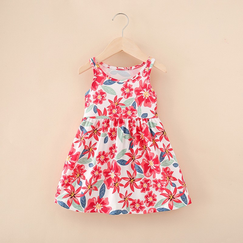 Girls Cotton Dress Factory - 1-7 Years Smocked Dress Sleeveless Summer Sundress Flower