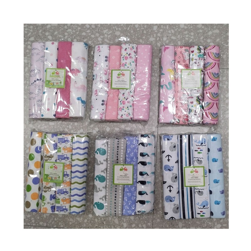 Muslin Swaddle Blankets Factory - 4 Pack Organic Cotton Flannel Receiving Blanket Set