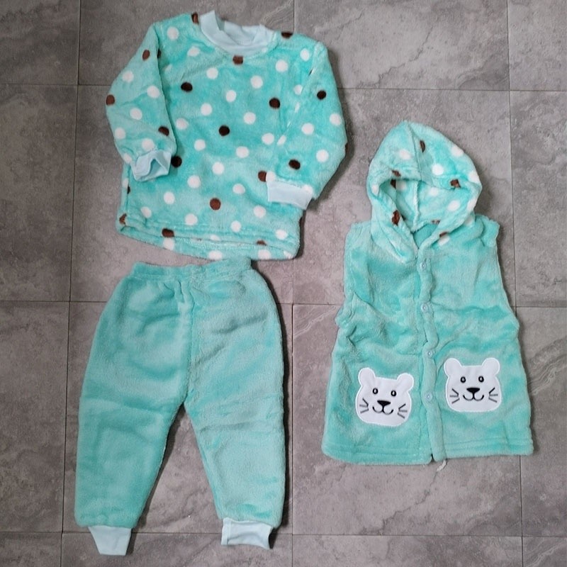 Flannel Baby Clothes Supplier - 3Pcs 0-12M Winter Outfit Shirt+Pant+Hooded Vest Set