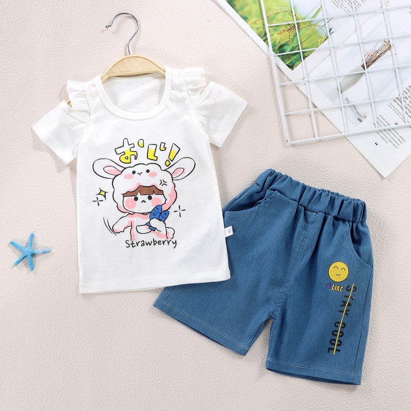 Toddler Fashion Sets Factory - Girl Clothes 2 Piece Sets Shirt Denim Jeans Shorts