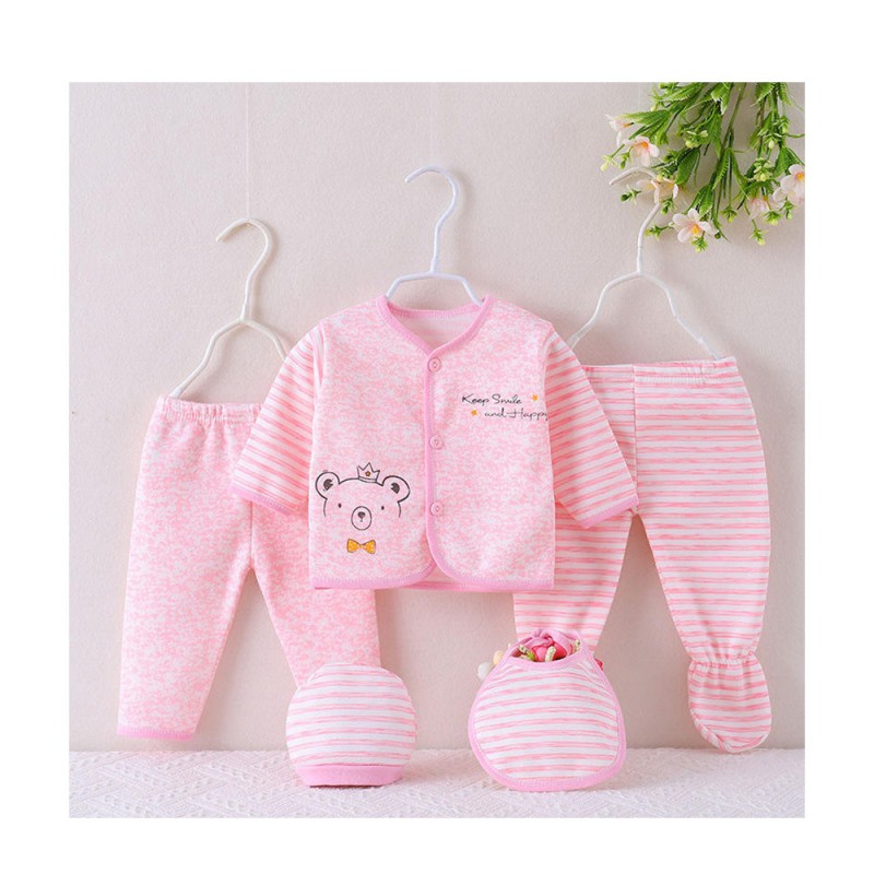 Newborn Clothes Manufacturer - 5PCS 0-12M Cotton Clothes Tops Hat Pants Suit Outfit