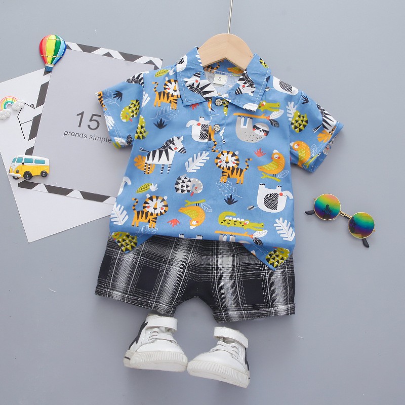 Toddler Boy Outfit Factory - Linen Shirt and Shorts Hawaiian Floral Short Sleeve Top