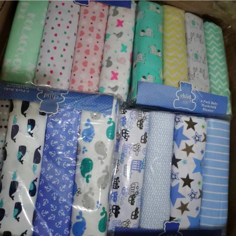 Receiving Blanket Factory - 4 Pack 100% Flannel Cotton Mixed Patterned Designs 100*150cm