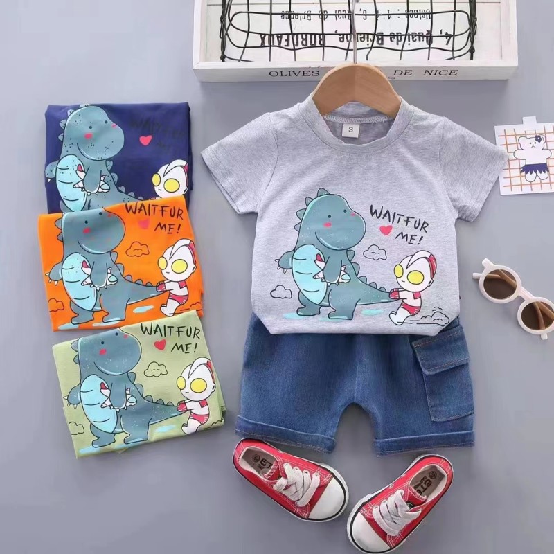 Baby Toddler Boy Clothes Factory - Short Sleeve T Shirt Top Ripped Jeans Shorts 2 Piece