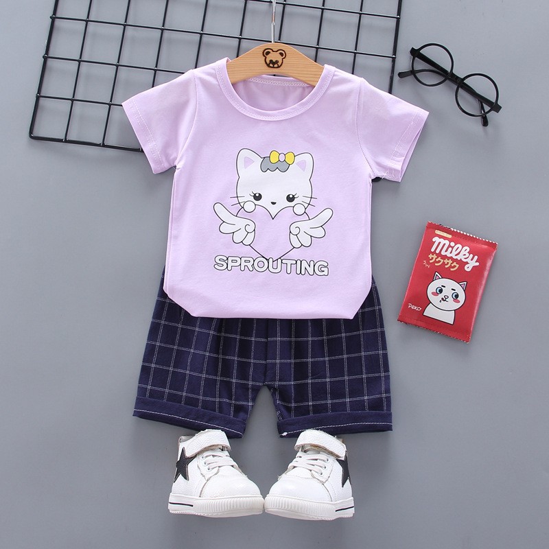Infant Toddler Set Supplier - 2 Piece T-Shirt Knit Short Set Clothes Baby Girl 2022