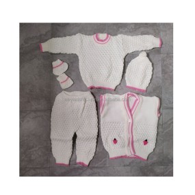 Baby Knit Set Manufacturer - 5Pcs Neutral Embroidered Sweater Long Sleeve Outfit Set