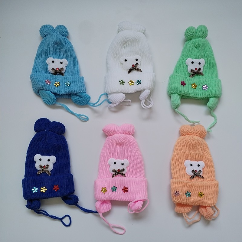 Baby Girl Caps Manufacturer - Pure White Knit Kids Hat With Earflap Winter Toddler Beanie