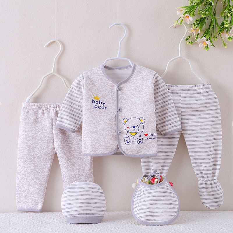 Newborn Clothes Manufacturer - 5PCS 0-12M Cotton Clothes Tops Hat Pants Suit Outfit