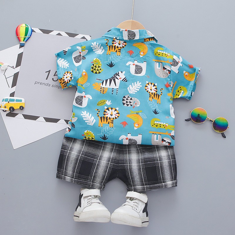 Toddler Boy Outfit Factory - Linen Shirt and Shorts Hawaiian Floral Short Sleeve Top