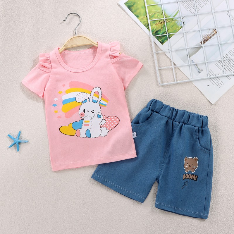 Toddler Fashion Sets Factory - Girl Clothes 2 Piece Sets Shirt Denim Jeans Shorts