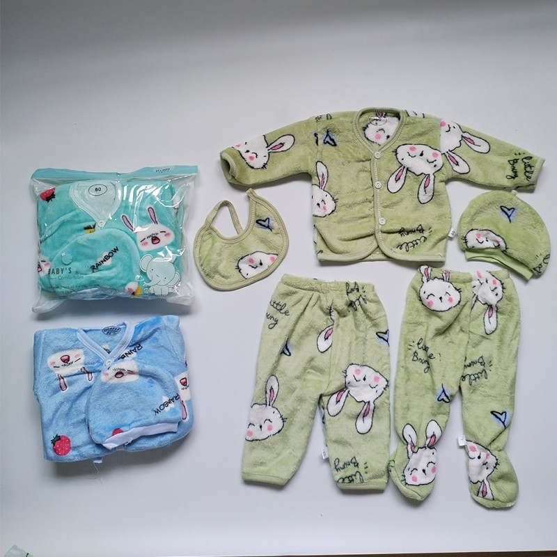 Custom Baby Clothes Supplier - 5 Pieces Layette Set Flannel Winter Clothes Gift Set