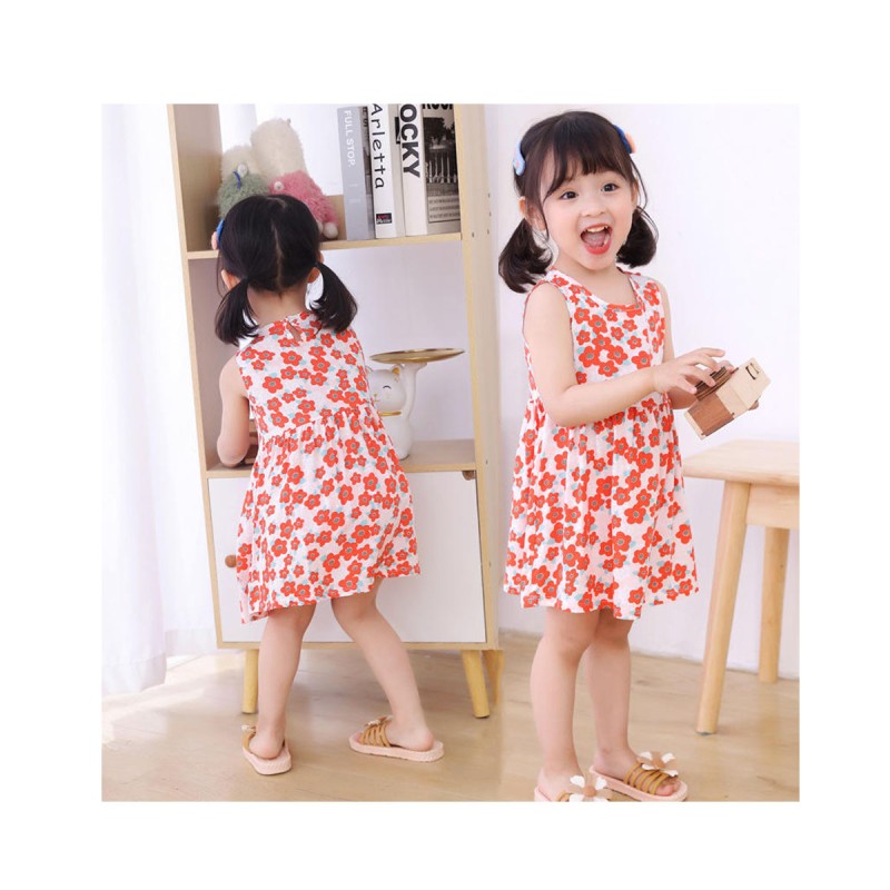 Designer Toddler Dresses Manufacturer - Skirt Flower Print Sleeveless Strap Backless