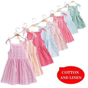 Girl Sundress Manufacturer - School Girl Short Dress Spaghetti Strap Linen Midi