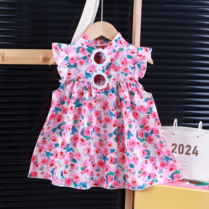 Toddler Girls Skirts Factory - Ruffle Sleeveless Splicing Floral Baby Girl Dresses
