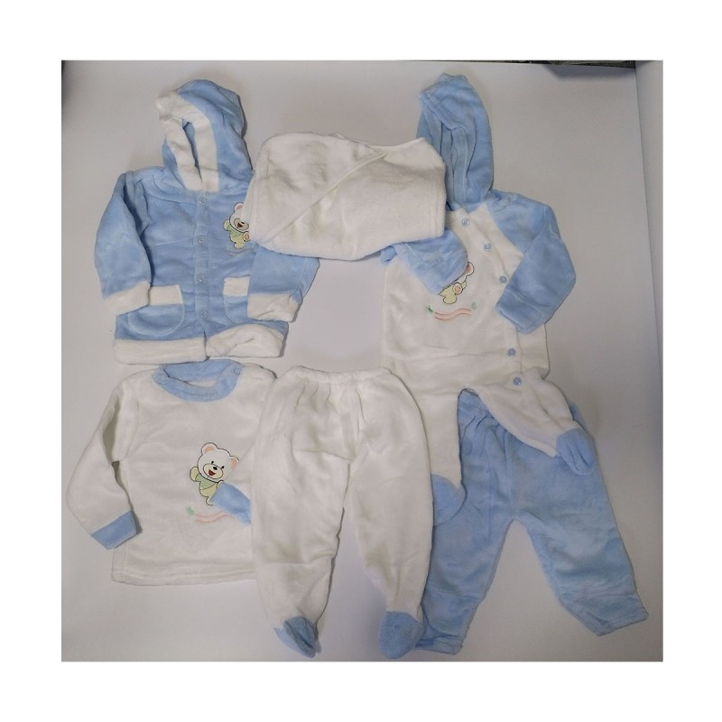 Newborn Winter Clothes Supplier - 6 Pieces Polar Fleece Flannel Set Tops+Pants Caps