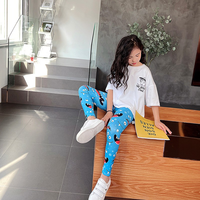 Baby Girl Leggings Factory - 3-12 Years Stretch Pants Cartoon Printed Summer Pants