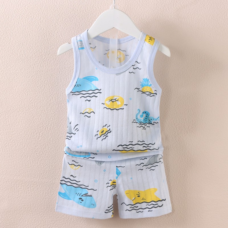 Baby Boys Clothes Supplier - 6M-4 Year Cute Print Tank Top and Shorts 2Pcs Vest Top
