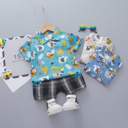 Toddler Boy Outfit Factory - Linen Shirt and Shorts Hawaiian Floral Short Sleeve Top