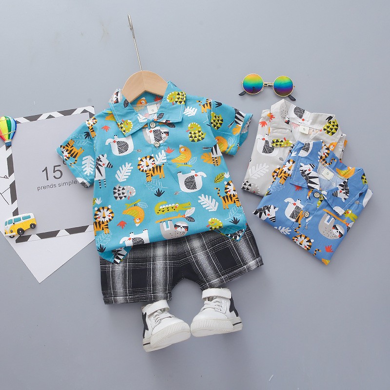 Toddler Boy Outfit Factory - Linen Shirt and Shorts Hawaiian Floral Short Sleeve Top