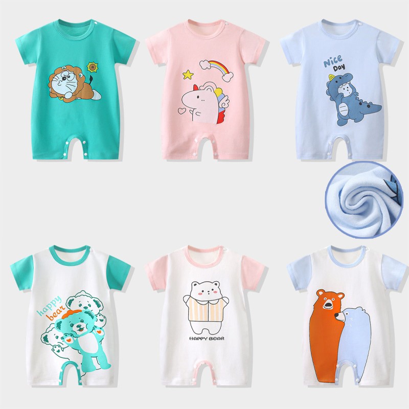 Baby Rompers Manufacturer - Cartoon Pajamas Summer Short Sleeve Newborn Jumpsuits