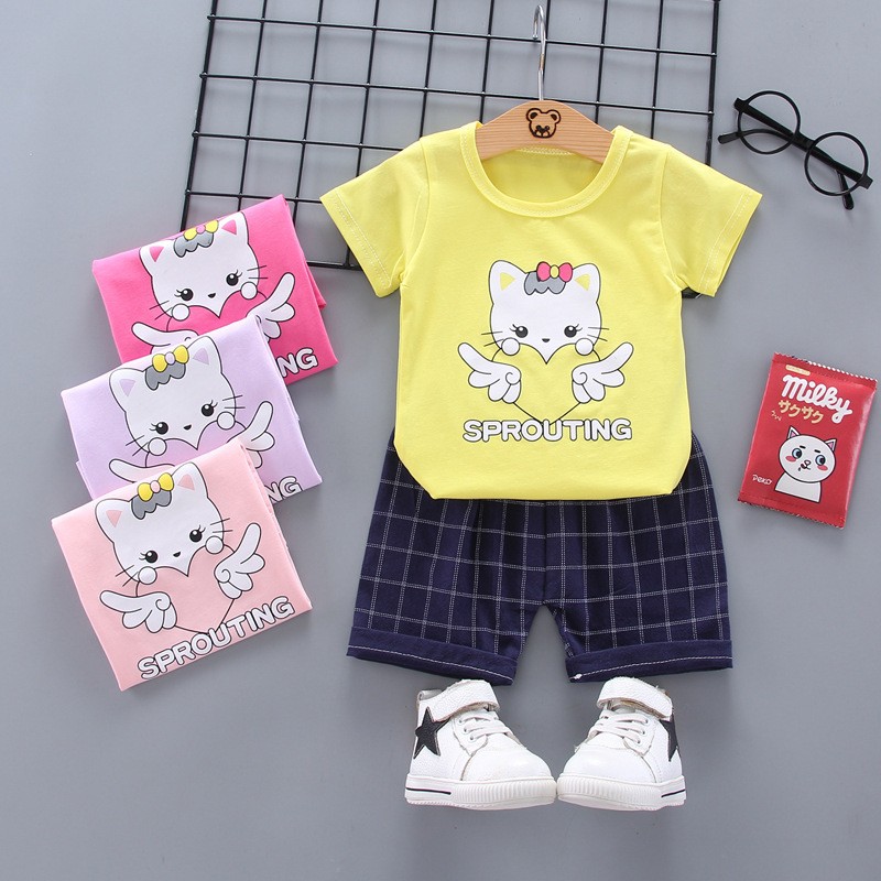 Infant Toddler Set Supplier - 2 Piece T-Shirt Knit Short Set Clothes Baby Girl 2022