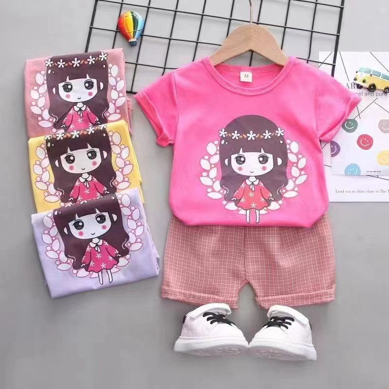 Girls Romper Manufacturer - Fashion Active Clothes Short Sleeve Top Shirt Shorts Set