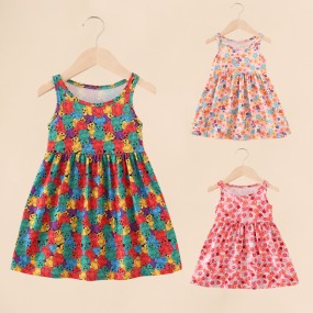 Girls Cotton Dress Factory - 1-7 Years Smocked Dress Sleeveless Summer Sundress Flower