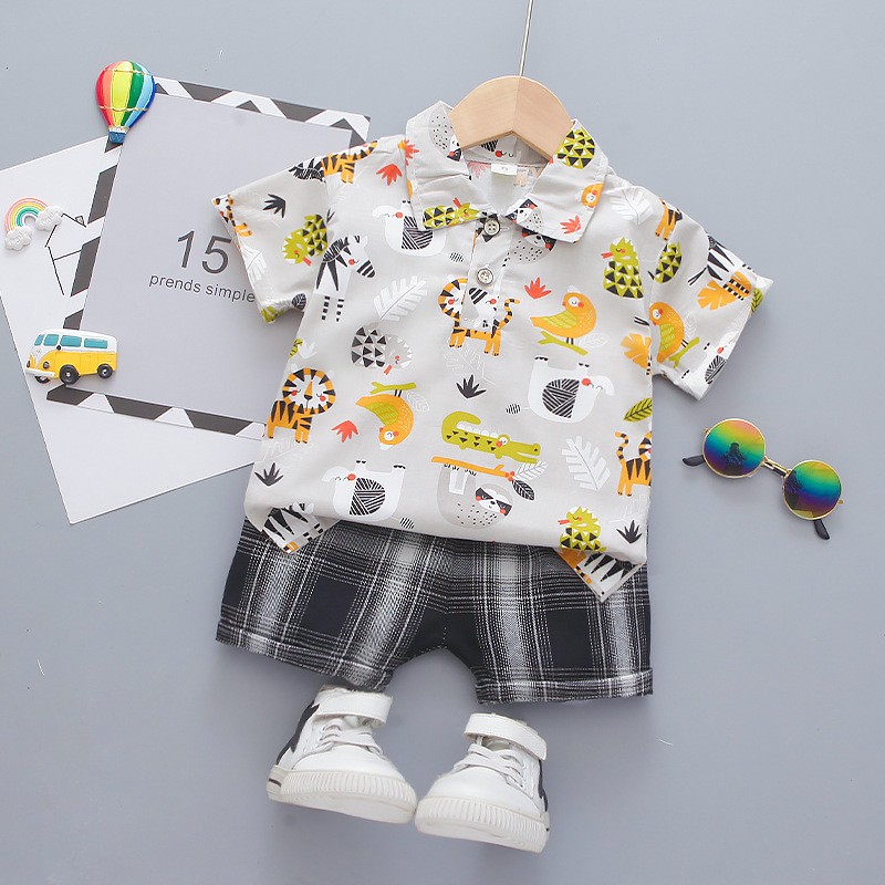 Toddler Boy Outfit Factory - Linen Shirt and Shorts Hawaiian Floral Short Sleeve Top