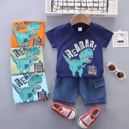 Baby Toddler Boy Clothes Factory - Short Sleeve T Shirt Top Ripped Jeans Shorts 2 Piece