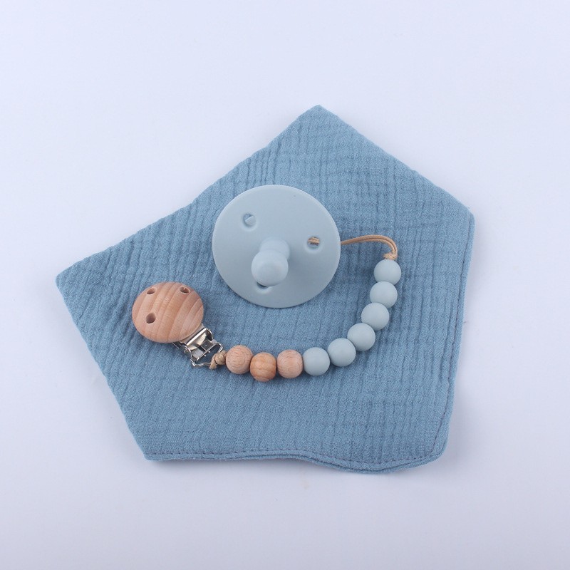 Baby Pacifier Set Manufacturer - 3pcs/set Cotton Gauze Lace Bib Silicone Pacifier Chains
