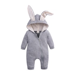 Baby Rompers Factory - Hot Selling Plain Long Sleeve Cotton Bunny Jumpsuit Hooded