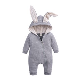 Baby Rompers Factory - Hot Selling Plain Long Sleeve Cotton Bunny Jumpsuit Hooded