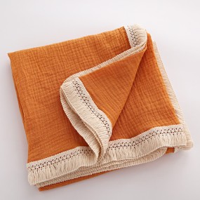 Infant Blanket Supplier - Tassel Cotton 2 Layer Muslin Soft Swaddle Wrap